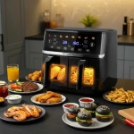 Duża frytkownica beztłuszczowa 10,2l Air fryer XL dwukomorowa Berdsen 1700W BD-657 czarna