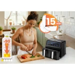 Frytkownica beztłuszczowa Air fryer frytownica XXL 8l dwukomorowa Berdsen BD-653 czarno-srebrna