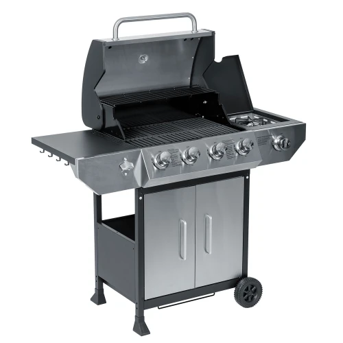 Grill gazowy ogrodowy żeliwny ruszt z pokrywą 4+1 palniki Berdsen BD-896