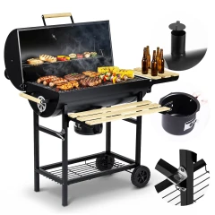 Grill węglowy ogrodowy beczka z kominem półki + termometr + popielnik Berdsen BD-895 czarny