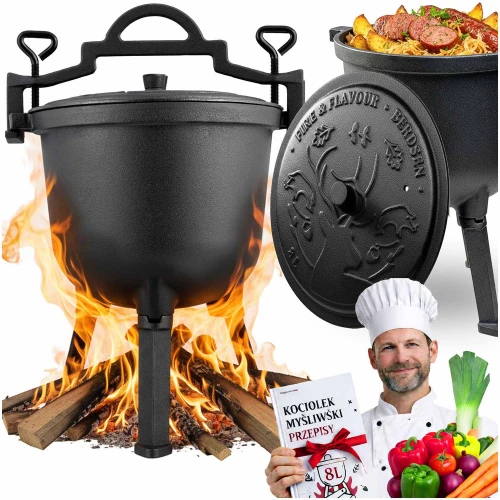 Kociołek żeliwny 8l garnek myśliwski pieczonki na ognisko grill BD-482 348200