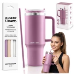 Termos próżniowy kubek z zestawem słomek 1180 ml Berdsen różowy